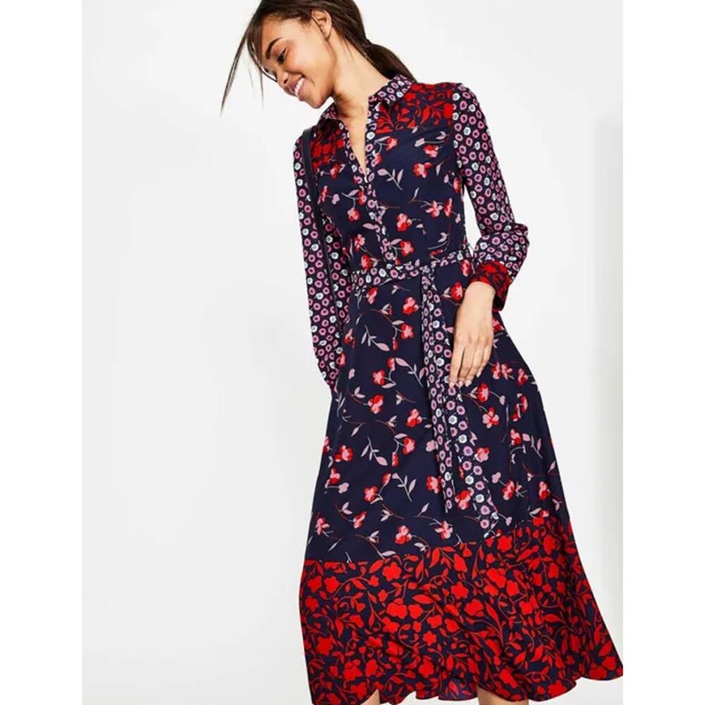 Boden Sybil Midi Shirt Dress Navy Wildflower Size 2R - Picture 2 of 10